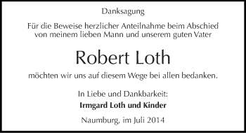 Traueranzeige von Robert Loth von Mitteldeutsche Zeitung Naumburg/Nebra