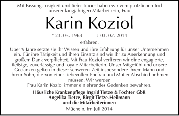 Traueranzeige von Karin Koziol von Mitteldeutsche Zeitung Merseburg/Querfurt