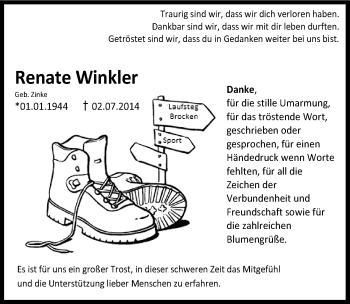 Traueranzeige von Renate Winkler von Mitteldeutsche Zeitung Sangerhausen