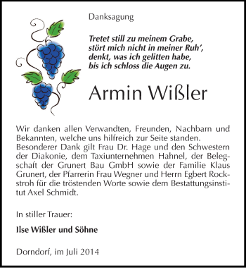 Traueranzeige von Armin Wißler von Mitteldeutsche Zeitung Naumburg/Nebra