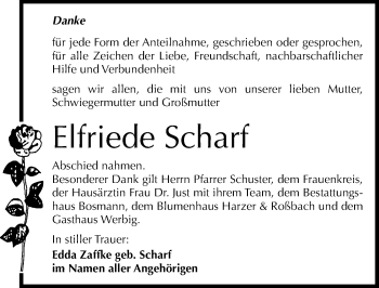 Traueranzeige von Elfriede Scharf von Mitteldeutsche Zeitung Halle/Saalkreis