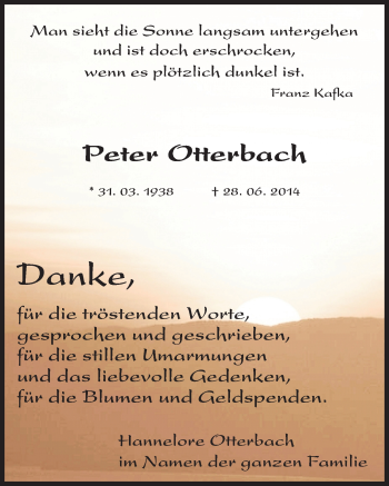 Traueranzeige von Peter Otterbach von Mitteldeutsche Zeitung Sangerhausen