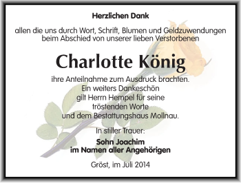 Traueranzeige von Charlotte König von Mitteldeutsche Zeitung Merseburg/Querfurt