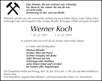 Traueranzeige von Werner Koch von Mitteldeutsche Zeitung Sangerhausen