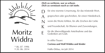Traueranzeige von Moritz Widdra von Mitteldeutsche Zeitung Halle/Saalkreis