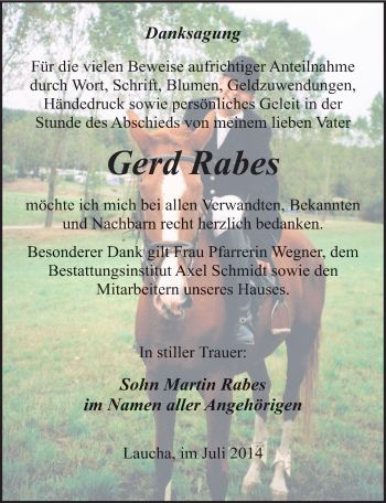 Traueranzeige von Gerd Rabes von Mitteldeutsche Zeitung Naumburg/Nebra