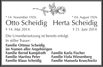 Traueranzeige von Otto und Herta Scheidig von Mitteldeutsche Zeitung Zeitz