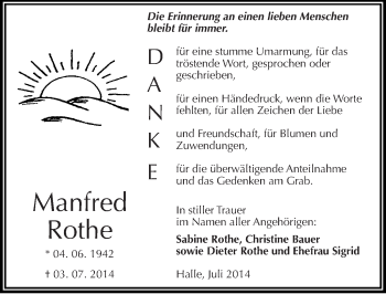 Traueranzeige von Manfred Rothe von Mitteldeutsche Zeitung Halle/Saalkreis