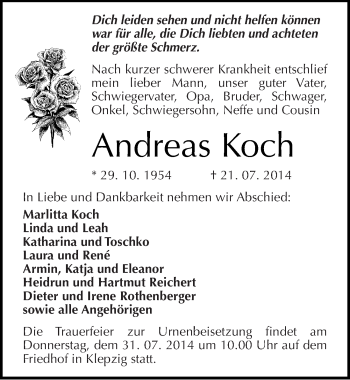 Traueranzeige von Andreas  Koch von Mitteldeutsche Zeitung Köthen