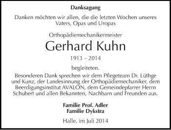 Traueranzeige von Gerhard Kuhn von Mitteldeutsche Zeitung Halle/Saalkreis