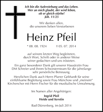 Traueranzeige von Heinz Pfeil von Mitteldeutsche Zeitung Merseburg/Querfurt