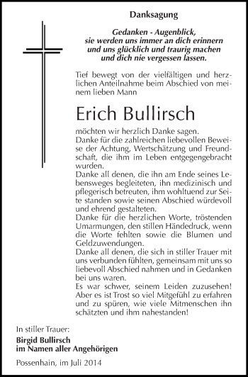 Traueranzeige von Erich Bullirsch von Mitteldeutsche Zeitung