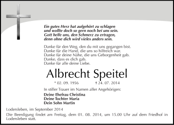 Traueranzeige von Albrecht Speitel von Mitteldeutsche Zeitung Merseburg/Querfurt