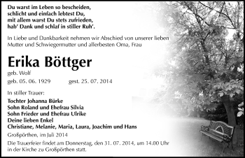 Traueranzeige von Erika Böttger von Mitteldeutsche Zeitung Zeitz
