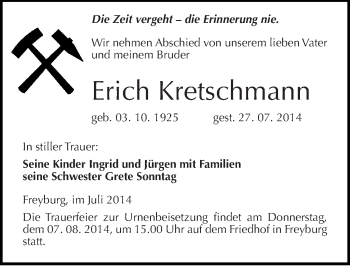 Traueranzeige von Erich Kretschmann von Mitteldeutsche Zeitung Naumburg/Nebra