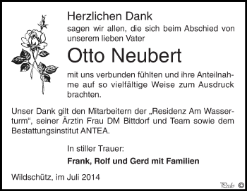 Traueranzeige von Otto Neubert von Super Sonntag Zeitz