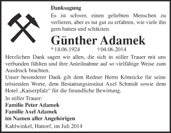 Traueranzeige von Günther Adamek von WVG - Wochenspiegel NMB / WSF / ZTZ