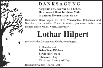 Traueranzeige von Lothar Hilpert von WVG - Wochenspiegel NMB / WSF / ZTZ