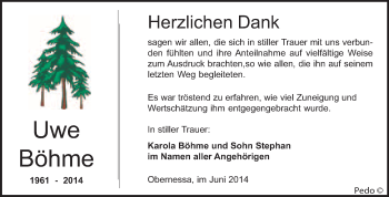 Traueranzeige von Uwe Böhme von WVG - Wochenspiegel NMB / WSF / ZTZ