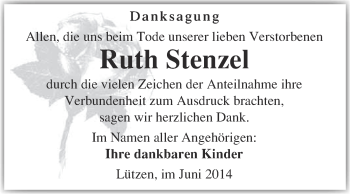 Traueranzeige von Ruth Stenzel von Super Sonntag Merseburg