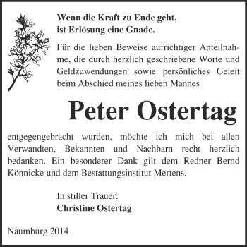Traueranzeige von Peter Ostertag von WVG - Wochenspiegel NMB / WSF / ZTZ
