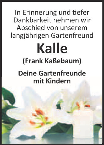 Traueranzeige von Frank Kaßebaum von Super Sonntag Quedlinburg