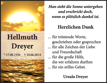 Traueranzeige von Hellmut Dreyer von Super Sonntag Dessau / Köthen