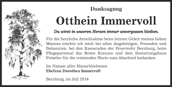 Traueranzeige von Otthein Immervoll von Super Sonntag Bernburg