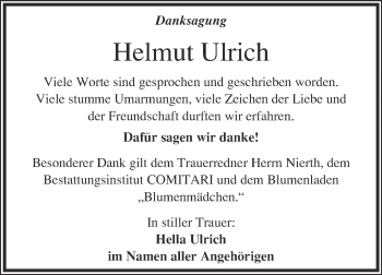Traueranzeige von Helmut Ulrich von WVG - Wochenspiegel NMB / WSF / ZTZ