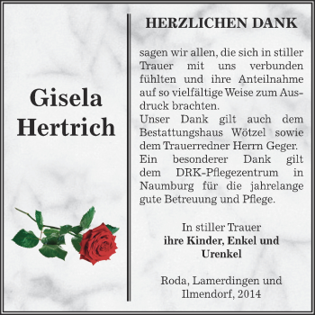 Traueranzeige von Gisela Hertrich von Super Sonntag Zeitz