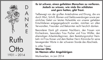 Traueranzeige von Ruth Otto von WVG - Wochenspiegel NMB / WSF / ZTZ