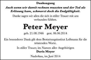 Traueranzeige von Peter Meyer von Super Sonntag Wittenberg