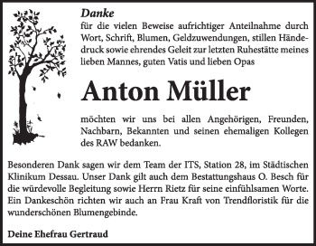 Traueranzeige von Anton Müller von Super Sonntag Dessau / Köthen