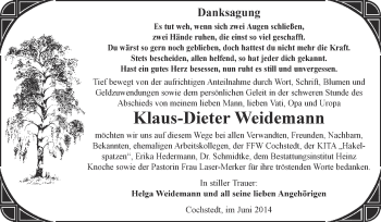 Traueranzeige von Klaus-Dieter Weidemann von Super Sonntag Aschersleben