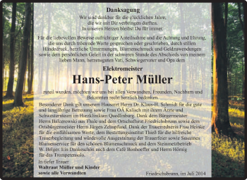 Traueranzeige von Hans-Peter Müller von Super Sonntag Quedlinburg