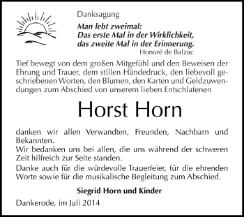 Traueranzeige von Horst Horn von Super Sonntag Quedlinburg