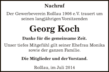 Traueranzeige von Georg Koch von WVG - Wochenspiegel Dessau / Köthen