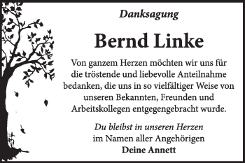 Traueranzeige von Bernd Linke von Super Sonntag Wittenberg