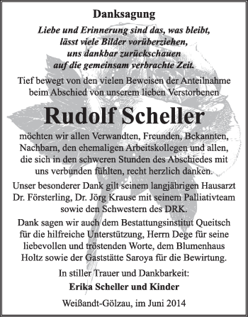 Traueranzeige von Rudolf Scheller von Super Sonntag Dessau / Köthen