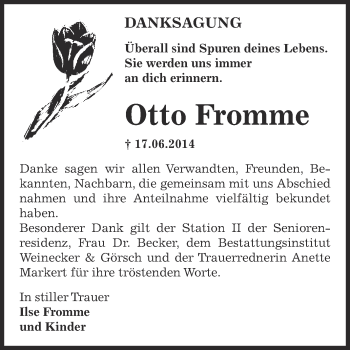 Traueranzeige von Otto Fromme von Super Sonntag Bernburg