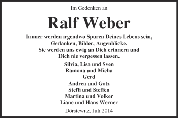 Traueranzeige von Ralf Weber von Super Sonntag Merseburg