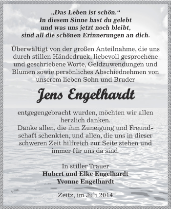 Traueranzeige von Jens Engelhardt von Super Sonntag Zeitz