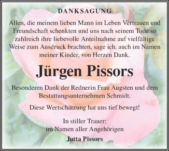 Traueranzeige von Jürgen Pissors von WVG - Wochenspiegel Merseburg