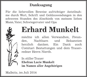 Traueranzeige von Erhard Munkelt von Super Sonntag Zeitz