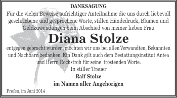 Traueranzeige von Diana Stolze von Super Sonntag Zeitz