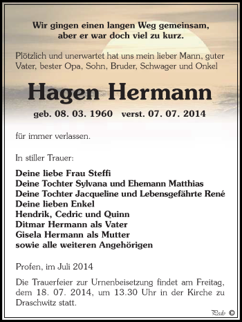 Traueranzeige von Hagen Hermann von Super Sonntag Zeitz