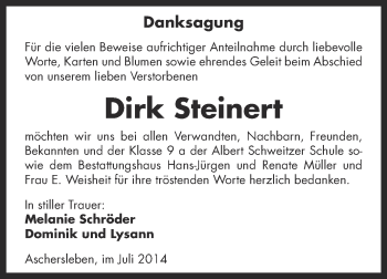 Traueranzeige von Dirk Steinert von Super Sonntag Aschersleben