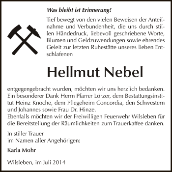 Traueranzeige von Hellmut Nebel von Super Sonntag Aschersleben