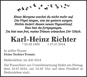 Traueranzeige von Karl-Heinz Richter von Super Sonntag SGH Mansf. Land