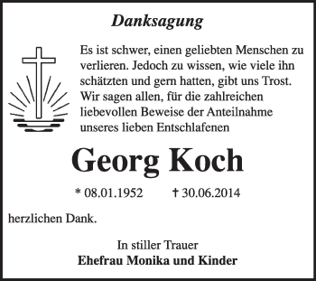 Traueranzeige von Georg Koch von Super Sonntag Dessau / Köthen